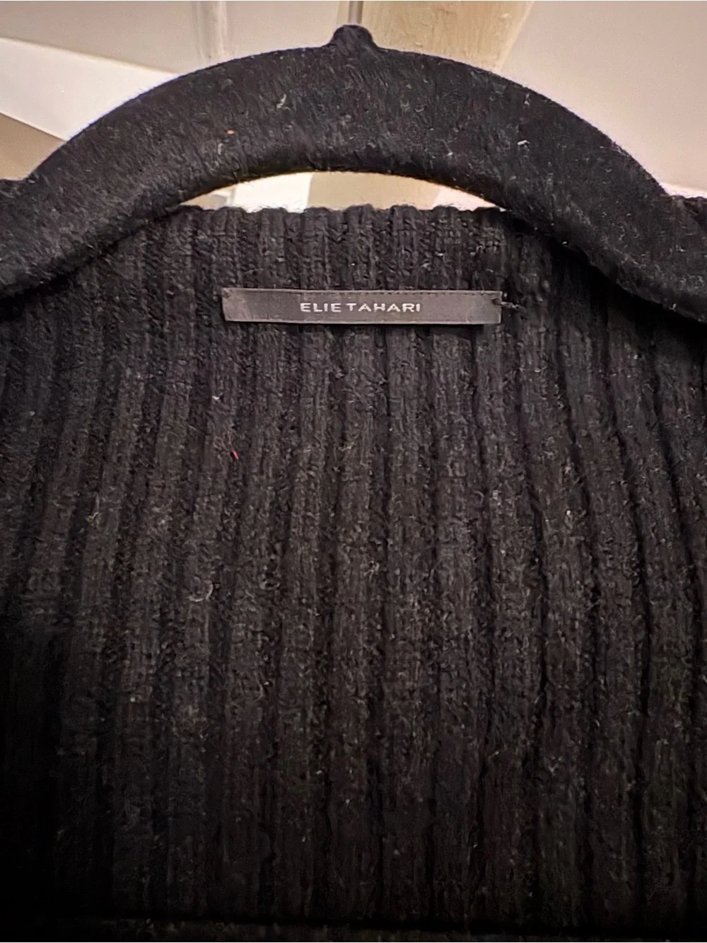 Elie Tahari Black Ribbed Zip-Up Hoodie Sweater